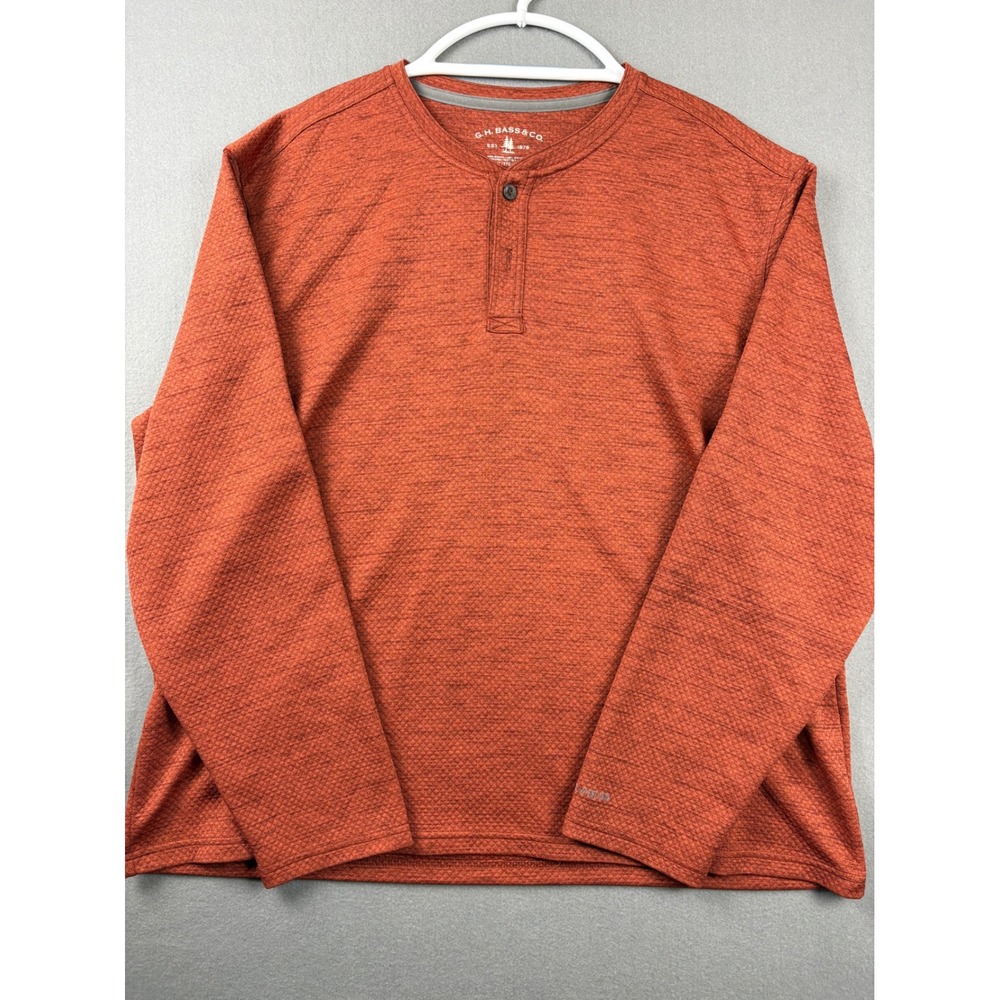 GH Bass & Co Mens XXL Henley Shirt Burnt Orange Heather Long Sleeve Textured Top